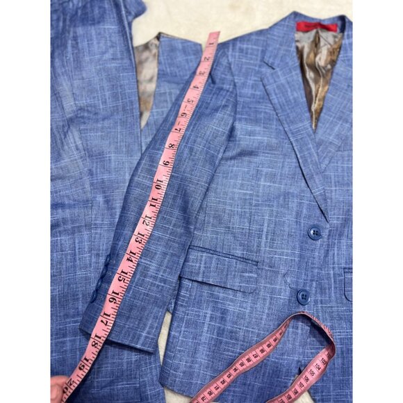 Marvelous Kids Boys Suit Set 3-Piece With Jacket Vest & Pants Size 6 Blue Plaid - Picture 4 of 15